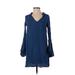 Chelsea & Violet Casual Dress - Shift V Neck Long sleeves: Blue Print Dresses - Women's Size Small