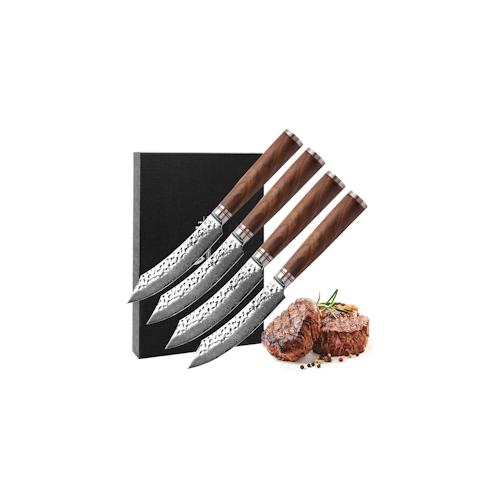 Wakoli Nussbaum Damast Exklusives 4er Steakmesser-Set Klingen 12,50 cm