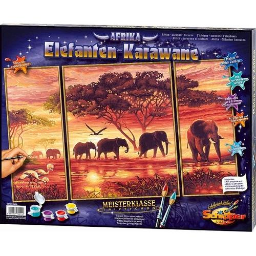 Schipper 609260455 - Elefanten Karawane, MNZ, Malen nach Zahlen 50 x 80 cm - Noris Spiele / Schipper