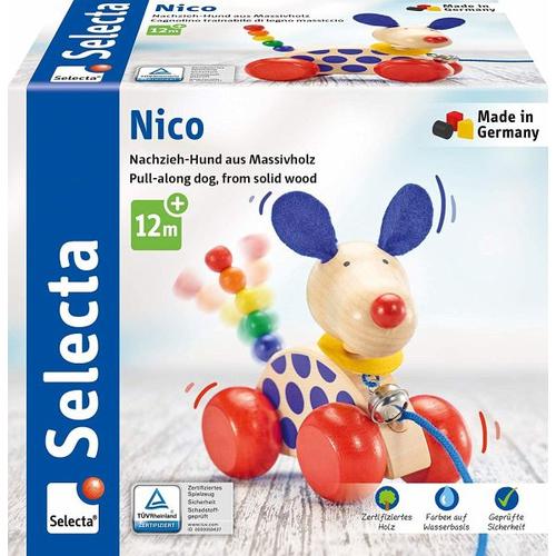 Selecta 62026 - Nachzieh-Hund, Nico, Holz, 12 cm - Selecta Spielzeug