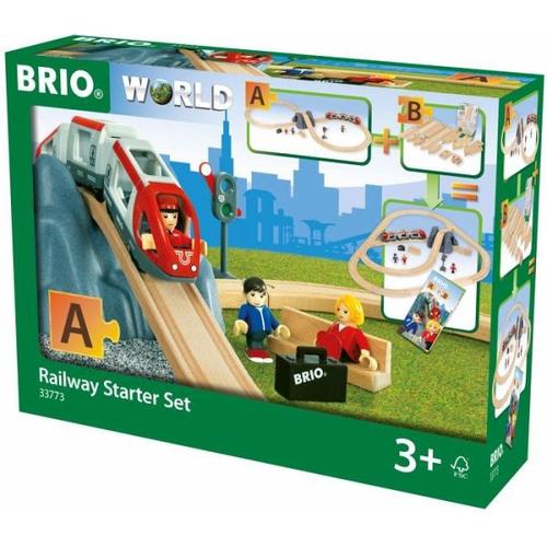 BRIO World 33773 Eisenbahn Starter Set A - Die ideale erste Holzeisenbahn mit Tunnel und Figuren - Kleinkinderspielzeug - Brio