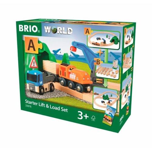 BRIO 33878 - Starterset Güterzug mit Kran, Spielset Holzeisenbahn - Brio