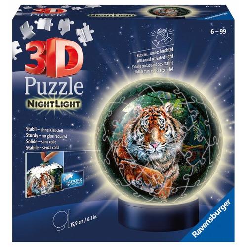 Ravensburger 11248 - Raubkatzen, Nachtlicht LED, Night Light, 3D-Puzzleball, 72 Teile - Ravensburger Verlag