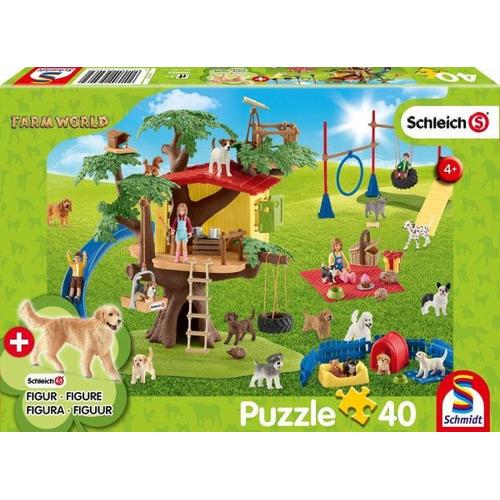 Schmidt 56403 - Schleich, Farm World, Fröhliche Hunde, Puzzle mit Figur, 40 Teile - Schleich / Schmidt Spiele
