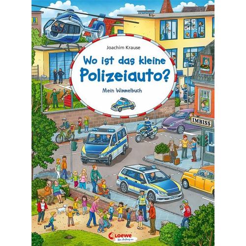 Wo ist das kleine Polizeiauto? – Herausgegeben:Loewe Wimmelbücher, Joachim Illustration:Krause