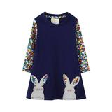 ZRBYWB Girls Dress Toddler s Long Sleeve Dress Cute Bunny Floral Cartoon Appliques Print A Line Flared Skater Dress Cotton Dress Outfit Baby Girl Clothes