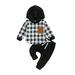 GXFC Toddler Baby Boys Fall Plaid Outfits Infant Boys Long Sleeve Plaid Hoodie Sweatshirt with Pocket and Pants Newborn Boys Autumn Two Piece Set 0-3T