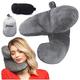 J-Pillow Travel Pillow + Carry Bag + Sleep Mask - Stops Your Head From Falling Forward - British Invention of the Year - Supportive Neck Pillow for Travel - Comfortable Plane Pillow (Silver)