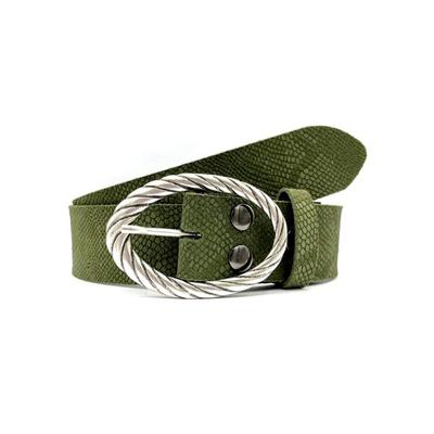 Ledergürtel, Damen, Gr. 80, grün (khaki), Leder, RETTUNGSRING BY SHOWROOM 019, unifarben, Reptilienprägung, vintage, modisch, Gürtel, Reptilienprägung, Vollrindleder Image