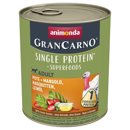 24 x 800 g animonda GranCarno Adult Superfoods Pute + Mangold, Hagebutten, Leinöl Hundefutter nass