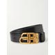 Balenciaga - Bb Reversible Croc-effect And Smooth Leather Waist Belt - Black