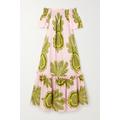 La DoubleJ - Capalbio Off-the-shoulder Ruffled Printed Cotton-poplin Maxi Dress - Baby pink