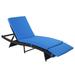 Gzxs S Shape Iron Frame Woven Rattan Bed Chaise Loungers with with Adjustable Backrest and Removable Blue Cushion Rattan Wicker Patio Lounge Chairs for Patio Poolside Backyard Porch (Blue)