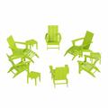 WestinTrends Ashore 12 Pieces Adirondack Chairs Set All Weather Poly Lumber Adirondack Chairs with Ottoman and Side Table Patio Conversation Outdoor Furniture Set Lime