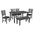 Tcbosik Dining Room Table And Chairs Set With Bench Rustic Wood Dining Set Set Of 6 (Gray)