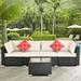 Outdoor Garden Patio Furniture 5-Piece PE Rattan Wicker Cushioned Sofa Sets Couch with 2 Pillows and Coffee Table