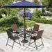 6-Piece Rattan Foldable Chair Patio Dining Set with 9ft Umbrella