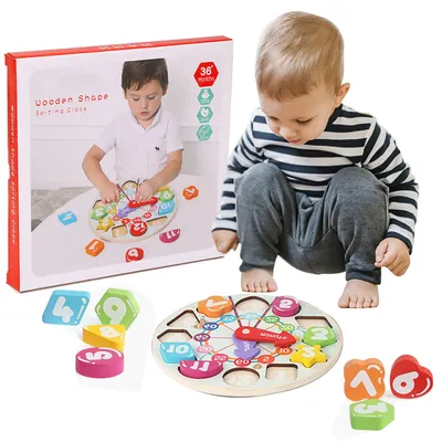 Horloge de tri des couleurs en bois horloge éducative jouets pour tout-petits enfants outil