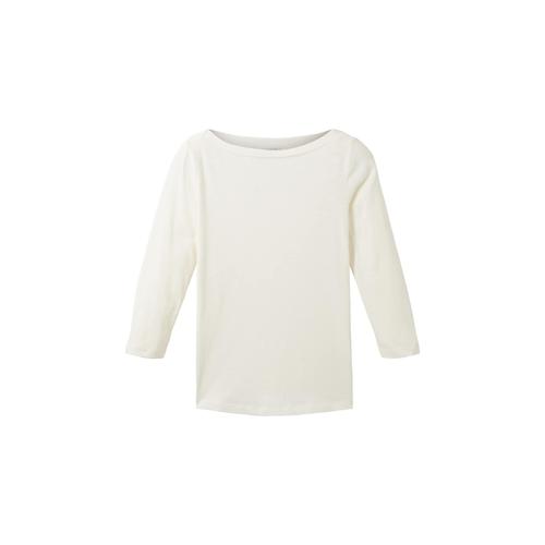 TOM TAILOR Damen 3/4 Arm Shirt mit Bio-Baumwolle, weiß, Uni, Gr. XXL