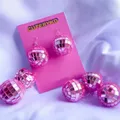 70's Disco – boucles d'oreilles en boule de lanterne rose de 24mm pendentif boule miroir Simple