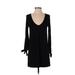 Lulus Casual Dress - Shift Plunge Long sleeves: Black Print Dresses - Women's Size Small
