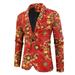 Penkiiy Blazer for Men Men s Printed Suit Single One Button Back Slit Long Sleeved Suit Collar Dress Performance Dress Casual Suit Jacket Blazer Red Blazer