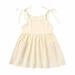 Holiday Deals 2024! Loopsun Toddler Girls Dress U-Neck Sleeveless Solid Cotton and Linen Suspender Mini Dress Beige