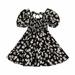 Rovga Casual Dresses For Girls Bubble Sleeve Skirt Summer Dress Chiffon Small Daisy Print Floral Princess Skirt For 9 Months To 10 Years Party Birthday Girl Dress