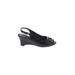 Brighton Wedges: Black Print Shoes - Women's Size 7 1/2 - Peep Toe