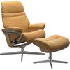 Fußhocker STRESSLESS "Sunrise", gelb (honey paloma), Gr. B/H/T, Material Bezug, Material Gestell, Hocker, mit Cross Base, Größe S, M & L, Holzakzent Eiche