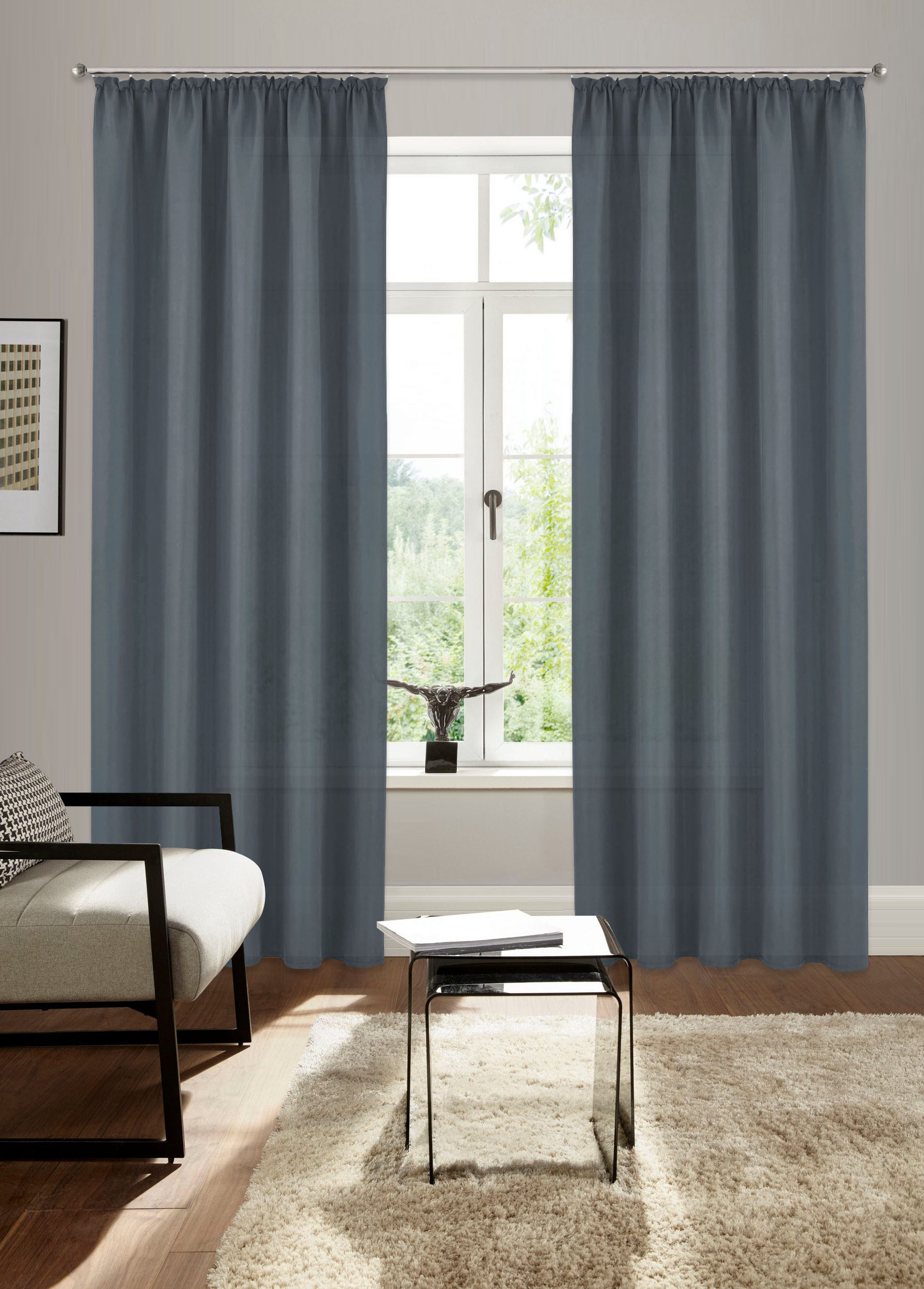 Vorhang BRUNO BANANI "Lagan" Gr. 5, grau (anthrazit), B:140cm H:265cm, Polyester, Polyester, Gardinen, 2-er Set, gewebt, Microfaser, versch. Größen, einfarbig, Bestseller