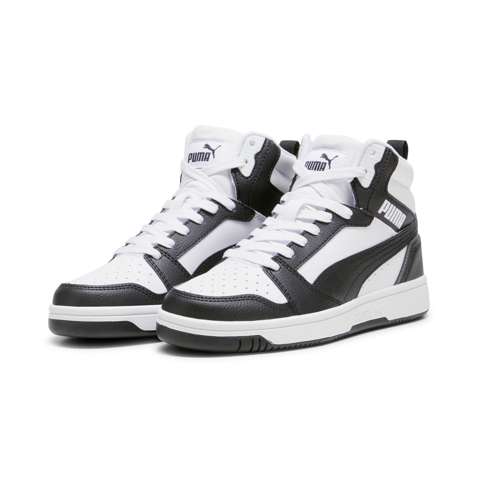 Sneaker PUMA "REBOUND V6 MID JR", Kinder, Gr. 37,5, schwarz-weiß (puma weiß, puma schwarz, shadow gray), Schuhe Image