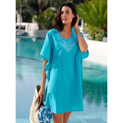 Sommerkleid FEEL GOOD "Tunika", Damen, Gr. 36/38, Normalgrößen, blau (türkis), 100% Baumwolle, unifarben, kurz, Rundhals, ohne Ärmel, Kleider Image
