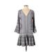 Halston Heritage Casual Dress - A-Line V Neck 3/4 sleeves: Gray Print Dresses - Women's Size X-Small