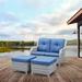 Red Barrel Studio® Schutt 52.7" Wide Outdoor Loveseat w/ Cushions Wicker/Rattan/Metal/Olefin Fabric Included/Rust - Resistant Metal in Blue | Wayfair