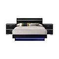 Wade Logan® Arosh 83.88" Width Embedded LED Light Wood 3-Piece Eastern King Bed & 2-Nightstand Set Wood/Metal in Black/Brown | Wayfair