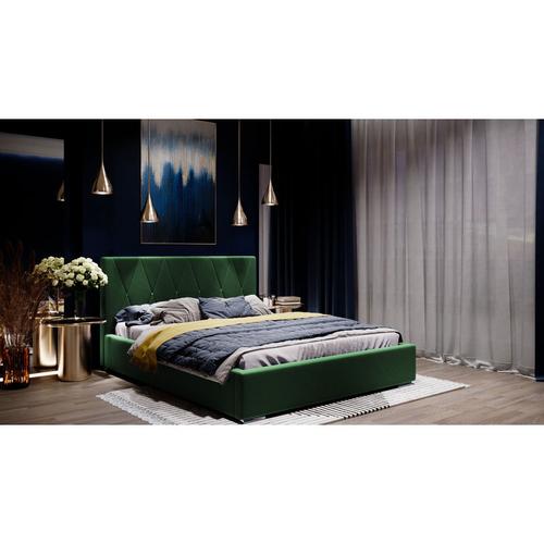 Samtbett 160×200 cm Falgo – Samt Doppelbett mit Bettkasten und Lattenrost – Grün (Riviera 38)