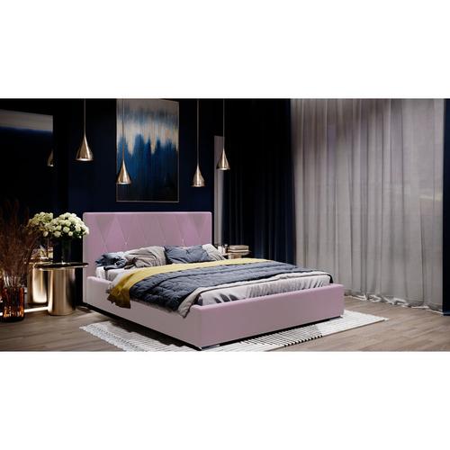 Samtbett 160×200 cm Falgo – Samt Doppelbett mit Bettkasten und Lattenrost – Rosa (Riviera 62)