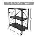LANTRO JS Simple Deluxe 3-Tier Heavy Duty Foldable Metal Rack Storage Shelving Unit with Wheels Moving Easily Organizer Shelves Great for Garage Kitchen Holds up to 750 lbs Capacity Black