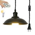 Kiven Plug in Iron Pendant Light Industrial Hanging Light with Remote Control and 15FT Plug-in Cord Dimmable Ceiling Pendant Light for Bedroom Hallway Foyer Kitchen Island E26 Base