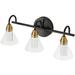 3-Lights Bathroom Light Fixtures Black and Gold Vanity Light Over Mirror with Glass Shades (Include Crystal LED Light) Wall Sconce Lighting for Bathroom Bedroom Living Room