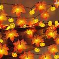 Zukuco Thanksgiving Pumpkin Garland Lights Fall Decorations Realistic Maple Leave String Light 16.4FT 50 LED Fall Lights Battery Operated Indoor Home Outdoor Autumn Decor
