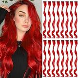 TOFAFA 16 Pcs Colored Hair Extensions Curly Wavy Clip in Synthetic Hairpiece Streak for Girls Women Kid Multi-colors Party Highlights (Red)