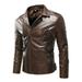 Herrnalise Men s Autumn Winter Long-sleeved Leather Motorcycle Jacket Zipper Coat Long Sleeve Hoodless Faux Leather Outwear & Jackets Brown