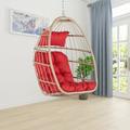 Outdoor Garden Rattan Egg Chair Without Stand Hanging Chain Hammock Chair with Cushion and Pillow Foldable Swing Chair with Stand All-in-One Seat for Bedroom Garden Weight Capacity 280 LBS