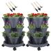 Stackable Planter with Wheels and Tools Indoor Outdoor Pots - 3 Tier Vertical Garden Planter - Dark Gray 2 Set