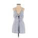 En Creme Casual Dress - Mini Plunge Sleeveless: Blue Stripes Dresses - Women's Size Small