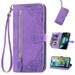 Decase for Samsung Galaxy A13 5G Samsung Galaxy A13 5G Wallet Case for Women Men Durable Embossed PU Leather Magnetic Flip Zipper Card Holder Phone Case with Wristlet Strap Purple