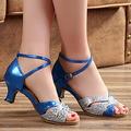 XIAQUJ Women s Indoor Suede Sole 5.5 Cm Medium Heel Fashion Comfortable Latin Dance Shoes Sandals for Women Blue 6.5(37)