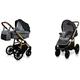 BabyLux Aspero 2 in 1 Baby Travel System Pram Stroller Adjustable Detachable Rain Cover Footmuff Newborn to Baby Polyurethane Foam Tire Grey Flex Black